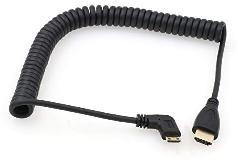 SZRMCC Câble spiralé Mini HDMI vers HDMI à angle droit pour appareil photo reflex numérique Canon Sony CX7/SR7E Moniteur ATOMOS