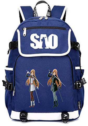 WANHONGYUE Sword Art Online SAO Anime Cosplay Schoolbag Rucksack 15.6 Laptop Backpack with USB Charging Port Blue / 3