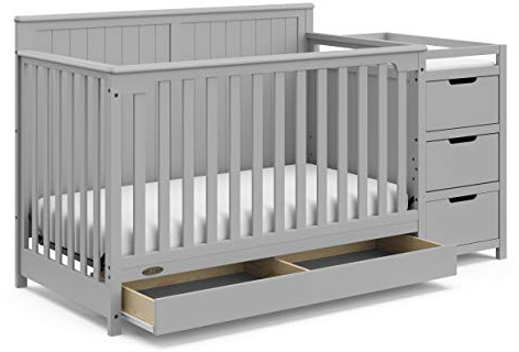 Graco Hadley 5-in-1 Convertible Crib & Changer – GREENGUARD Gold Certified, Fits Standard Crib Mattress, Converts to Toddler Bed and Full Bed, 4 Adjustable Mattress Heights (Pebble Gray)