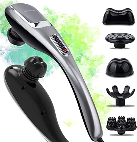 MegaWise Massagegerät Handheld Deep Tissue Nacken Rücken Massagegerät für Schultern, Taille, Beine, 3600 U/min Leistungsstarker Motor Elektrisches Nackenmassagegerät mit 5 Knoten & 5 Geschwindigkeiten