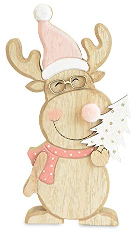 Riffelmacher Elch mit Brille 74341 - Natur Rosa - 17 cm - Wunderschöne Dekofigur Weihnachten Weihnachtsschmuck Dekoration
