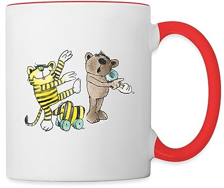 Spreadshirt Janosch Tiger und Freunde Machen Musik Tasse Zweifarbig, One size, Weiß/Rot