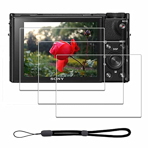 iDaPro Displayschutz schutzfolie für Sony RX100 VII / RX100 VI / RX100 V / RX100 IV / RX100 III / RX100 II / RX100 + Handschlaufe [3+1Stück] Schutzglas Tempered Glass Screen Protector Glas