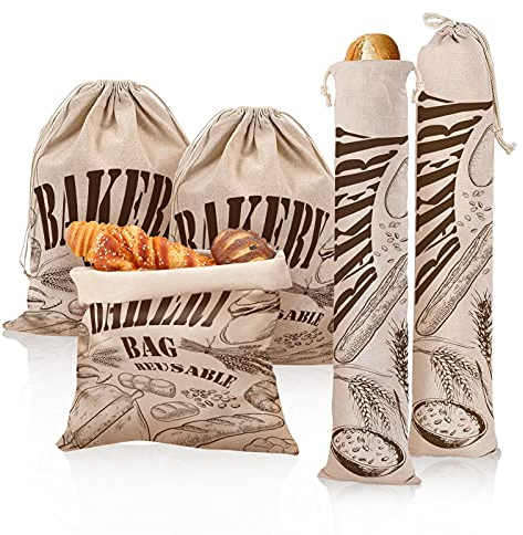 5 Bolsa De Pan Para Guardar El Pan Bolso Baguette De Pan De Tela Bolsas De Tela Bonitas Para Compra Verduras Y Frutas De Pan De Papa Almacenamiento Bolsa Tela, 2 Tamaños Diferentes