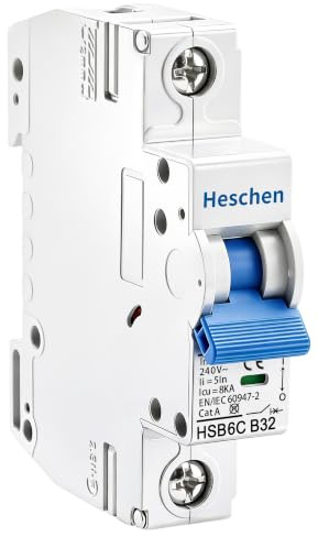 Heschen Leitungsschutzschalter HSB6C, 1-polig, Typ B, 32A, 8 kA Ausschaltleistung, DIN-Schienenmontage, Thermomagnetischer Auslöser