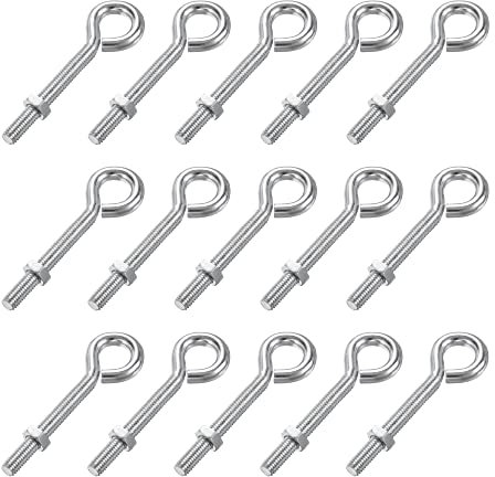 sourcing map M5x40mm Eye Hooks Screws Bolts Kit, 15pcs Carbon Steel Hanger Eyelet Hooks Screw with Hex Nuts for Metal Hook, Wood Terminal Ring Hooks