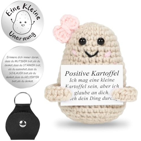 Pocket Hug Positive Kartoffel, Positive Potato Glücksbringer, Kreative Strickwolle Kartoffel Puppe mit Positiver Energiekarte, Mutmacher Glücksbringer Prüfung Geschenk für Beste Freund Frauen A28-2