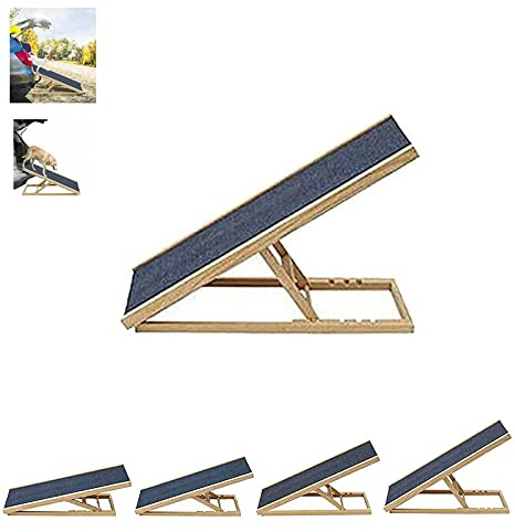 Rampa independiente para perros para interior y exterior, de madera auténtica, con 4 alturas ajustables y alfombra antideslizante, diseño plegable portátil, para cama o sofá, 100 cm x 40 cm