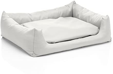 Juelle Hundebett aus Kunstleder Hundebett Kuschelbett Sofy Rex S-XXL (70x50cm, Weiß)