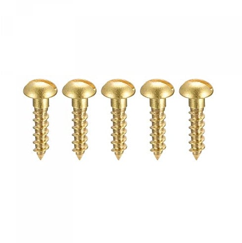 sourcing map Wood Screws M3 x 12mm Slotted Round Head Brass Self-Tapping Screw 100 Pcs
