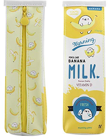 Atyhao Federmäppchen 3 Farben Cartoon Milch Schreibwarentasche Büromaterial Make-up Tasche Schultasche Stifthalter Tragbarer Schulbedarf für Mittelschüler Mädchen (Gelb)