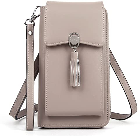 Pearl Angeli Handy Umhängetasche Damen,RFID Schutz Kartenfächer Handytasche,PU-Leder Schultertasche Verstellbar Schultergurt Klein Crossbody Geldbörse (Beige)
