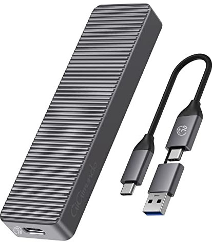 GiGimundo AJS10C M.2 NVMe Enclosure CNC Processed Aluminum Shell, UASP Support, 10Gbps NVMe M Key, 6Gbps SATA B&M Key, USB-C External M2 SSD Caddy for 2230/2242/2260/2280 - Gray