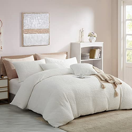 Lanqinglv Warme Winter Bettwäsche 135x200cm 4 Teilig Weiß Flauschig Teddy Fleece Cashmere Touch Flanell Wendebettwäsche Plüsch Sherpa Deckenbezug 2 Bettbezug mit Reißverschluss und 2 Kissenbezug