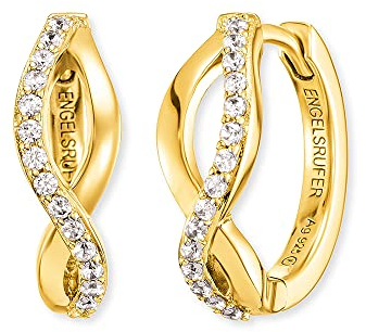 Engelsrufer Damen Creole Paradise aus vergoldetem Sterling Silber, besetzt mit 30 Zirkonia Steinen, Clipverschluss, nickelfrei, 16,5 mm, ERE-PARADISE-ZI-G-CR