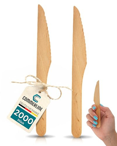 Commerline 2000 Stück Einweg Holzmesser Besteck | Holz Messer Einwegmesser Einwegbesteck | Holzbesteck Holzgeschirr Einweg Messer aus Holz (2000)