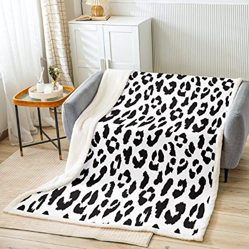 Kuscheldecke 130x150 cm 3D Leopardenmuster, Wolldecke Schwarz Und Weiß Flauschige Fleecedecke, Warme Sherpa Decke Wohndecke Sofadecke, für Tagesdecke Blanket Couchdecke