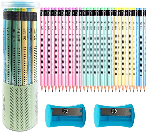 DOULEIN HB Bleistifte,30 Stück Dreikant Bleistifte Kinder mit Radiergummi und 2 Stück Bleistiftspitzer Holzbleistifte Set Graphitstift Rutschfest Schreiben Skizzieren Zeichenwerkzeuge