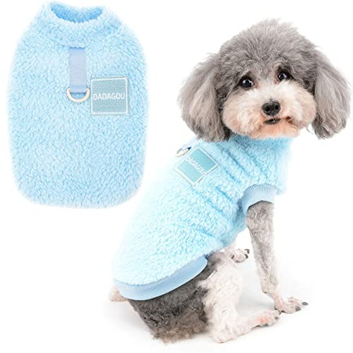 Zunea Pull-Overs en Polaire pour Petits Chiens Manteau d'hiver Chaud Doux et Pelucheux avec Anneau en D pour Harnais et Laisse Chiot Chien/Chat Veste Vetement pour Chihuahua Yorkshire Bleu XXL