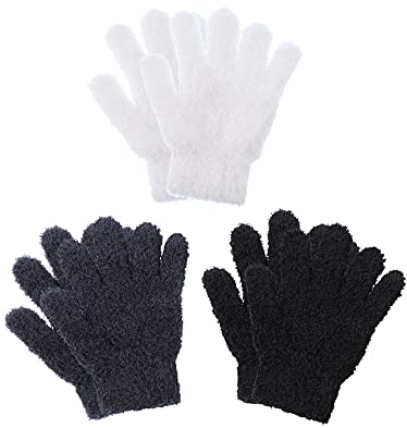Geyoga 3 Paar Kinder Strickhandschuhe Winter Warme Vollfinger Handschuhe (Dunkelgrau, Schwarz, Weiß, M)