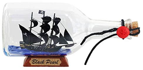 NAUTIMALL Black Pearl Caribbean Pirate Modèle navire dans une bouteille Décoration de table Nautique Mayflower USS Constitution USCG Eagle Cadeau pour garçon (perle noire 22,9 cm)