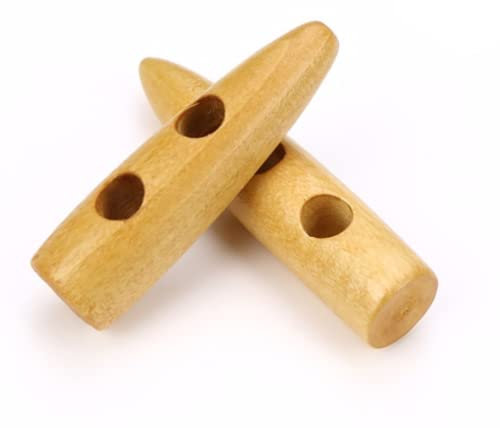 12 Stück Knebelknöpfe hellbraun 30mm Keil braun Knebel, 2 Löcher Keilform längliche Knöpfe Keilknöpfe zum annähen nähen basteln - Jackenknöpfe Mantelknöpfe