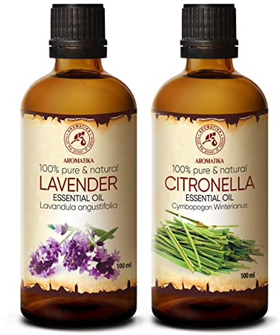 Huile Essentielle de Lavande - Huile Essentielle de Citronnelle 2x100ml - Lavandula Angustifolia - Cymbopogon Winterianus - Pure & Naturelle pour Sauna - Pour la Bonne Humeur - Aromathérapie
