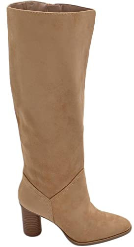 Malu Shoes Stivali camperos donna in camoscio cuoio altezza ginocchio lisci con tacco Texano legno 7 cm rotondo moda zip (38 EU)