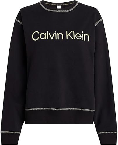 Calvin Klein Felpa Donna L/S Cotone, Multicolore (Black/Sunny Lime), M
