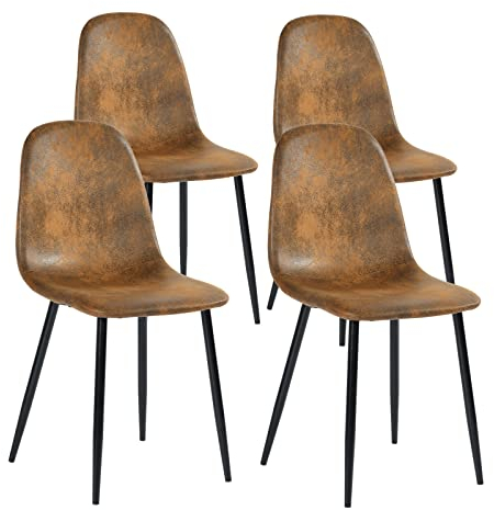 MEUBLE COSY Esszimmerstühle 4er Set Vintage Küchenstühle Polsterstuhl Wohnzimmerstuhl Retro Sessel mit Rückenlehne, Wildledersitz, Metallbeine, Braun, 41x50x84cm