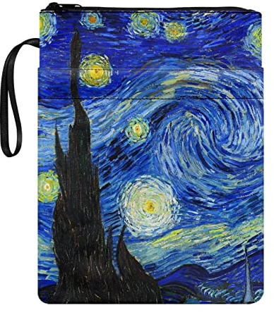 Poceacles Van Gogh Buchhülle mit Sternennacht-Muster, Buchhülle für Buchliebhaber, Hardcover, Taschenbuch, Reißverschluss, Tasche für Damen und Herren