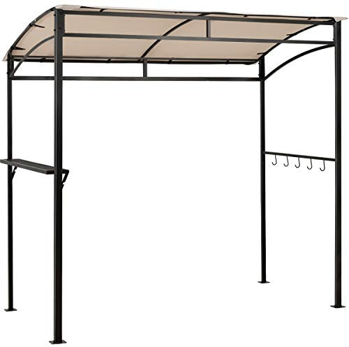 COSTWAY Grill Gazebo, Outdoor BBQ Shelter with Serving Shelf and Storage Hooks, Metal Frame Barbecue Canopy Sunshade Awning for Garden Patio Party (Beige, 216 x 108cm, no Extra Shadow)