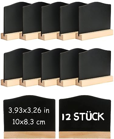DONQL 12 Pièces Mini tableaux noirs, Petit Tableau Noir,Mini Panneaux d'Affichage, Chevalet Ardoise de Table pour Buffet Mariage Boulangerie Fête Étiquette de Prix Décoration Signe Porte Nom