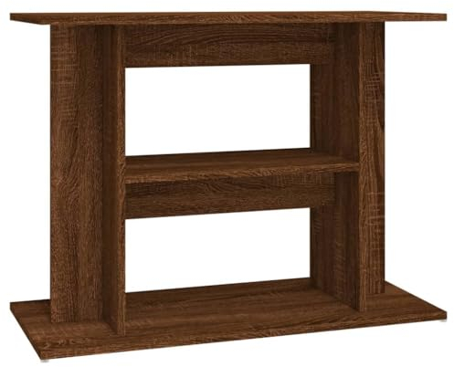 vidaXL Brown Oak Engineered Wood Aquarium Stand with Three Tiers for Display and Storage, Ideal for Living Room or Office Setting
