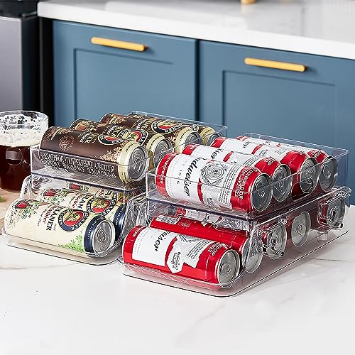 ROWNYEON Dispensador de latas de nevera, organizador de refrigerador, dispensador de latas rodantes, soporte plegable para latas de cerveza, almacenamiento de latas de refrescos para refrigerador,