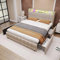 Oyemige Polsterbett 160x200, Doppelbett mit 4 Schubladen, LED Kopfteil mit USB Ladefunktion, Rückenlehne Bett mit Stauraum und Lattenrost, Stauraumbett, MetallBettgestell, ohne Matratze, Leinen Beige
