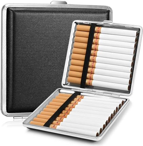 2 Stück Zigarettenetui aus Leder und Metall, PU Zigarettenschachtel für 20 Zigaretten, Edelstahl Zigarettencase Zigarettenbox 10 * 10 * 2 cm für Hosentaschen und Hemdtaschen