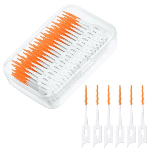 URAQT Spazzolino Interdentale, 220 Pezzi Spazzolini Interdentali con Scatola, Set di Spazzolini Interdentali Silicone per Rimuovere Placca e Residui di Cibo, per Pulizia dei Denti(Giallo)