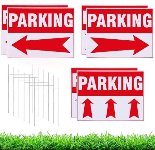 DoubleFill Lot de 6 panneaux de stationnement de 40,6 x 30,5 cm avec piquet en métal H avec flèches directionnelles en plastique ondulé pour cour extérieure, imperméable, facile à installer