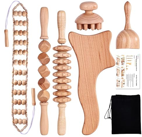 Yofuly 6 pcs Holz-Therapie-Massagegerät, Holz-Massageroller professionelles Maderotherapie Massagegerät Set für Körperformung, Lymphdrainage, Muskelschmerzlinderung, Anti Cellulite
