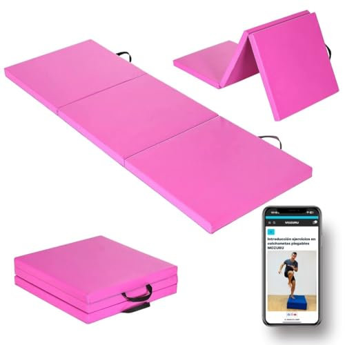 MOZURU - Colchoneta Plegable Multifuncional para Yoga, Gimnasia y Fitness | 180x60x5cm | Antideslizante, Impermeable, Fácil de Limpiar | Espuma de 5 Capas, Absorción de Impacto, Color Rosa