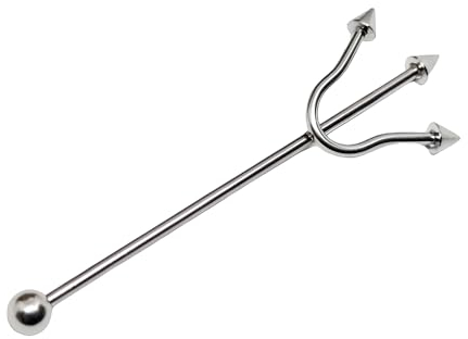 ECLECTIC SHOP UK LTD Trident Scaffold Industrial Fork Piercing Spike Format 16 Gauge / 1.6mm Diameter Piercing Bar 65mm Surgical Steel Body Jewellery Earring Barbell Unique Posiden Trident