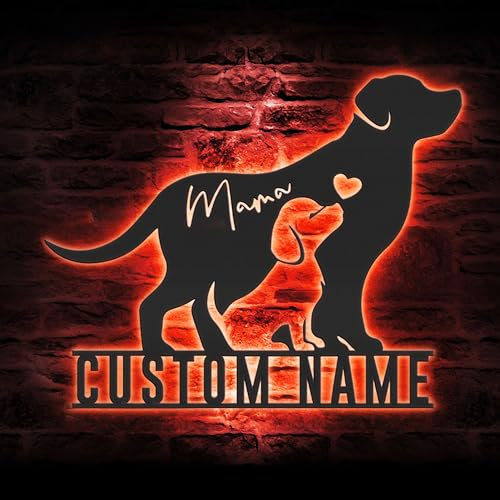 Benutzerdefinierte Mama Baby Hund Metall Wandkunst LED Licht Personalisierte Familie Hund Liebhaber Namensschild Home Decor Neonlicht Junge Mädchen Kinderzimmer Dekoration Weihnachten