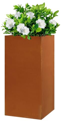 GZLVSOW Corten Stahl-Metallischer schwerer Übertopf für Outdoor-Pflanzen, 35,6 x 35,6 x 76,2 cm, Metall-Pflanzgefäß, gespleißter Blumentopf mit Trennwänden für Außen, Innenbereich, Garten (Corten,