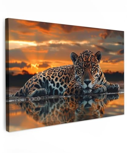 MuchoWow© Leinwand Bilder Wanddeko Wohnzimmer Aesthetic Room Decor Deko | 60x40 cm - Zimmer Wandbilder Moderne Bild auf Natur - Leopard - Tier - Sonnenuntergang - Modern
