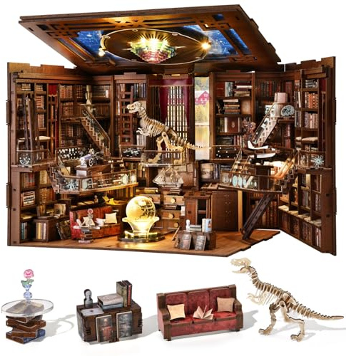 MiniCity Beyond Library Max Book Nook Kit for Adults, 3D Wooden Puzzle Gift | Bookshelf decor for book lovers; dust cover; 8-10hr DIY build; glue & hammer included; gift for adults; ages 14++.