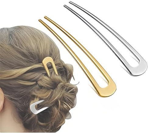 AFCJLTO 2 Piezas Pinza para el Cabello en forma de U, Metal Palo para el Cabello en Forma de U,Pelo Broche de Pelo Francés, Horquilla de Aleación, Horquillas en Forma U para Mujeres Niñas