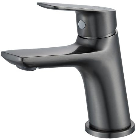 BELZ Robinet d'évier de salle de bain, robinet de lavabo avec mitigeur à levier unique, robinet de salle de bain, design économiseur d'eau avec contrôle de l'eau chaude et froide, gris acier