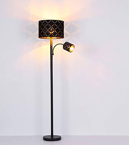 Stehleuchte mit Leselampe Stehlampe Wohnzimmer Stehleuchte Leseleuchte Deckenfluter Schwarz Gold, Leselampe flexibel Dekorstanzungen, 1x E27 1x E14, DxH 35 x 162 cm