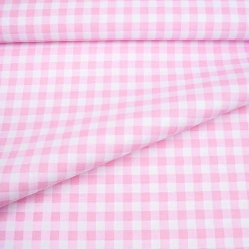Fabreco - Baumwollstoff Meterware - 220g/lfm | Stoff Meterware mit Muster: Karo rosa 8mm | Weich, langlebig & hautfreundlich